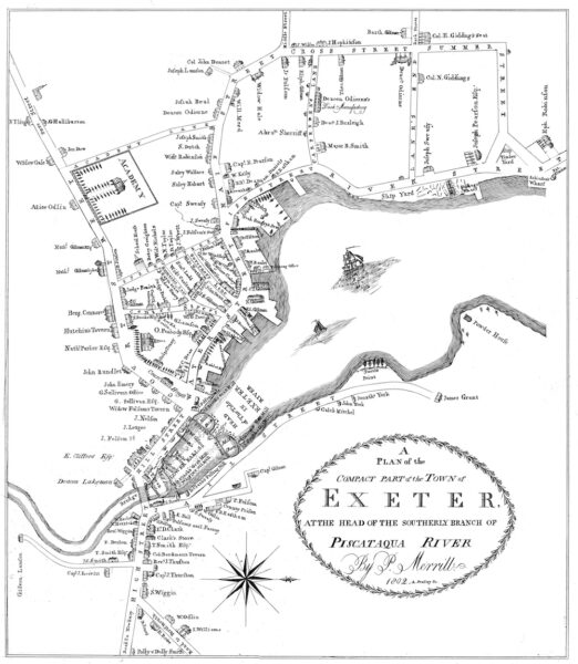 Hand Drawn Map of Exeter, NH from 1802